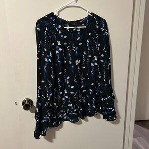 Worthington Black Ruffled Long Sleeve Blouse